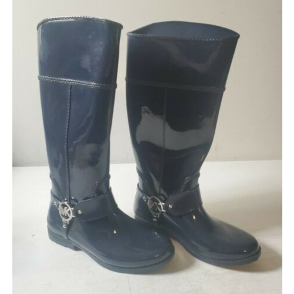 Women's Shoes Michael Kors FULTON HARNESS RAINBOOT Knee High Rubber NAVY BLUE